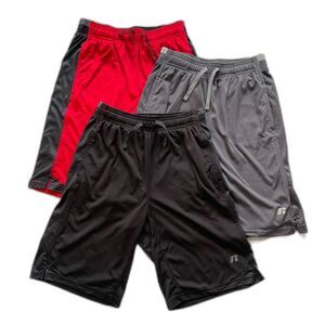 3 Pair Boys Athletic Basketball Shorts Solid Front, Accents Sides & Pockets Sz18